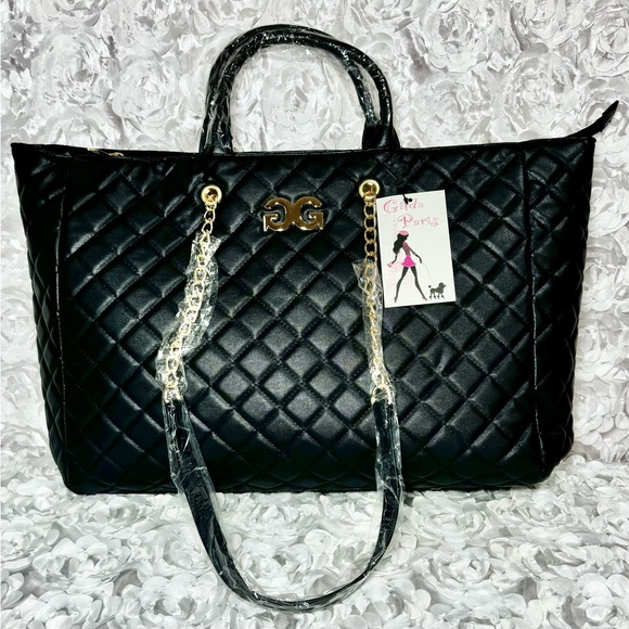 NWT Gilda Paris Large Quilted Tote Black Bag "G" Logo Quilted Tote MSRP $199 - Picture 1 of 10